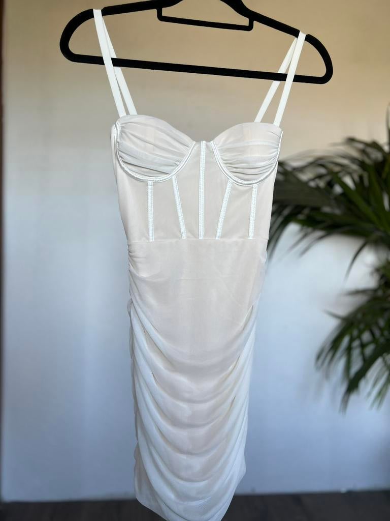 Oh Polly mini jurk mesh bodycon corset S/36, Wit, Ophalen of Verzenden, Zo goed als nieuw, Maat 36 (S)