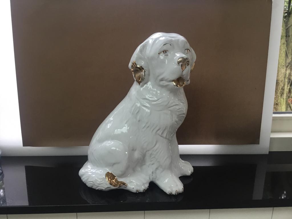 Retro porseleinen hond met goud, Antiek en Kunst, Antiek | Porselein, Ophalen of Verzenden