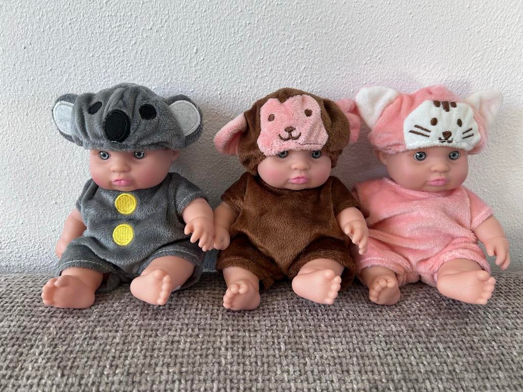 Schattige Dieren Baby Popjes - Set van 3 pop popje, Verzamelen, Poppen, Ophalen of Verzenden, Nieuw, Levensecht of Reborn