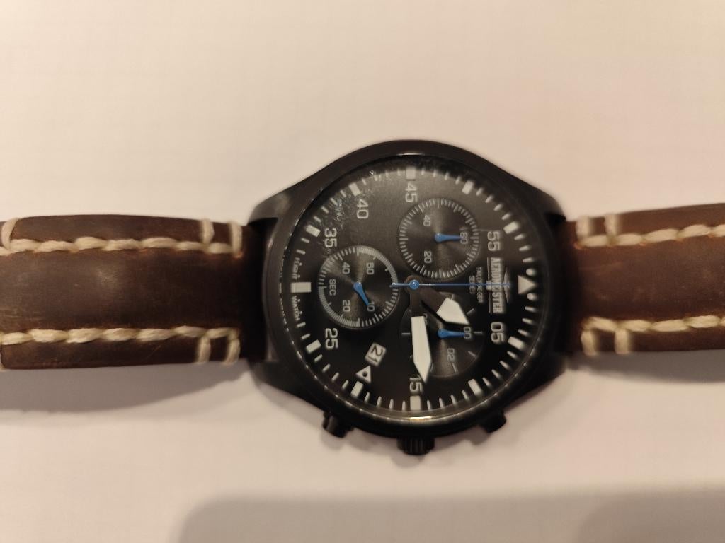 Horloge Areomeister serie AM 8010, Sieraden, Tassen en Uiterlijk, Horloges | Heren, Overige merken, Leer, Staal, Polshorloge