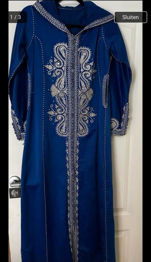 Marokkaanse  Eid Jurk Kaftan Maat S/M, Maat 38/40 (M), Overige typen, Blauw, Ophalen of Verzenden