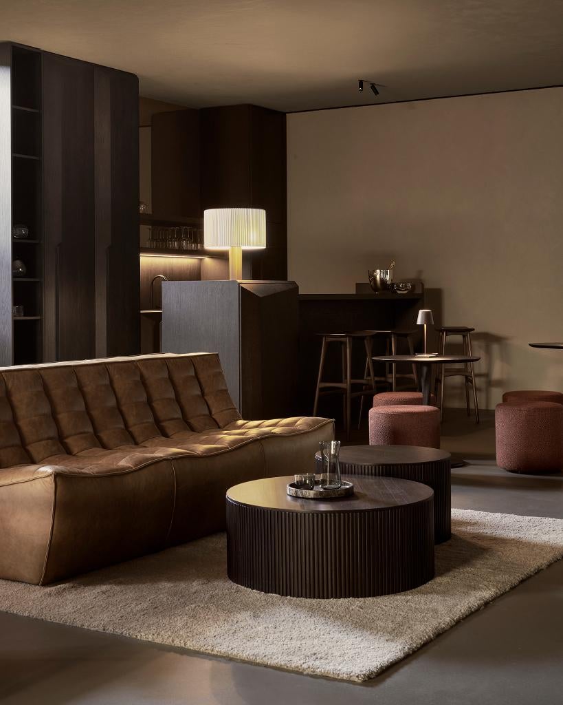 Ethnicraft Rollermax salontafel HOGE KORTING, Ophalen, 100 tot 150 cm, Rond, 50 tot 100 cm