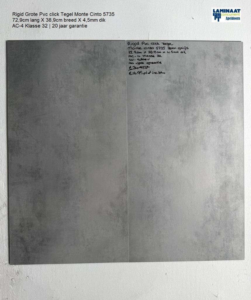 49,62m2 Grote Pvc Click Tegel Monte Beton Grijs 25pak : €730, 75 m² of meer, Ophalen of Verzenden, Grijs, Laminaat