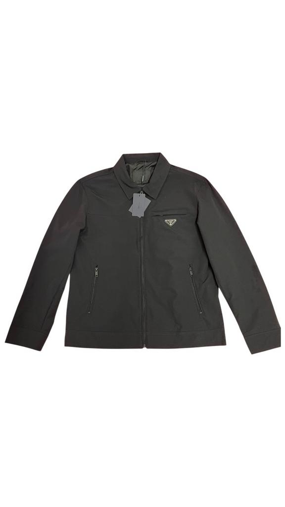 Prada jas re-nylon zwart jack met logo en polokraag Maat L, Ophalen of Verzenden, Zwart