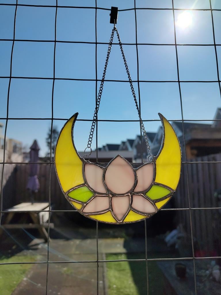 Glas in lood maan met lotusbloem, Ophalen of Verzenden, Nieuw