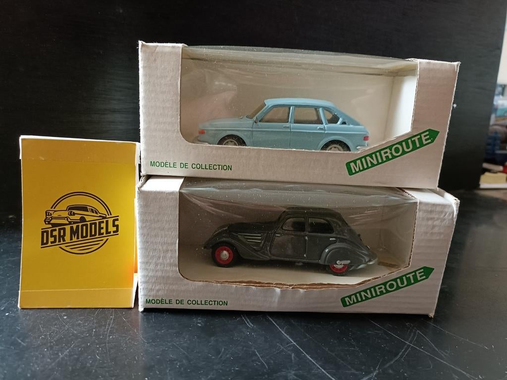 1:43 Miniroute Peugeot 402 B en Volkswagen 412 LE SALE, Overige merken, S, Auto, R