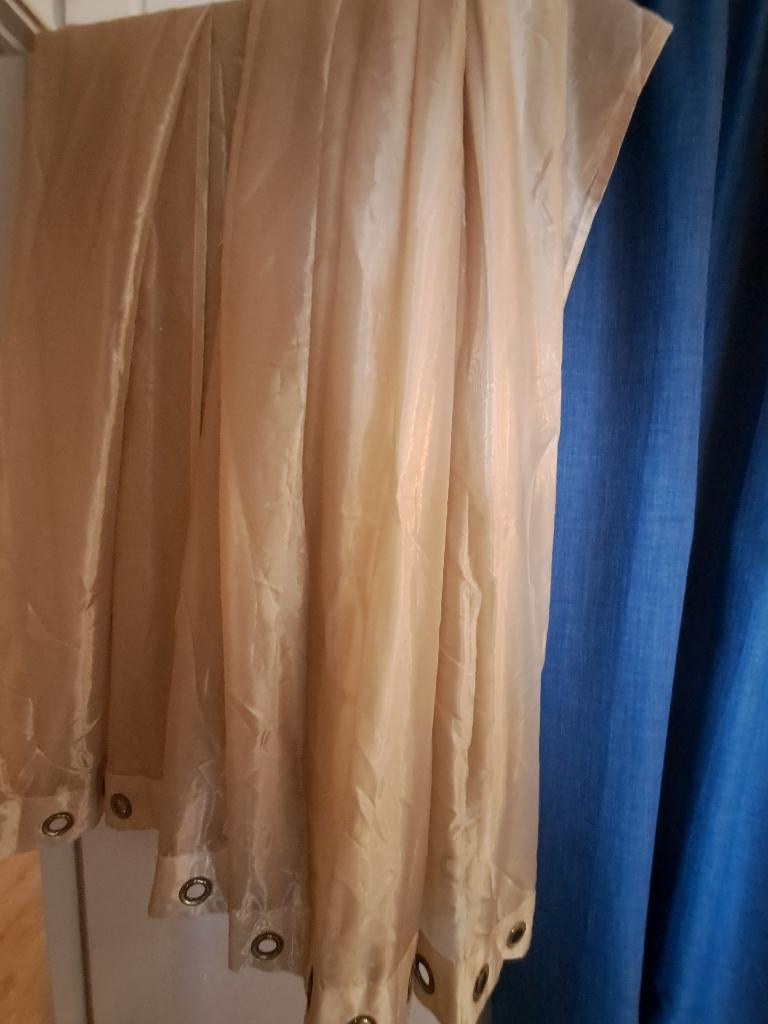 Goudkleurige vitrage, modern chique, met ringen, Overige kleuren, Modern chique, 200 cm of meer, Ophalen of Verzenden