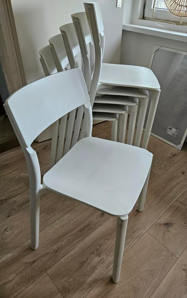 6 Ikea stoelen wit, voor binnen of buiten, Ophalen, Wit, Kunststof, Vijf, Zes of meer stoelen