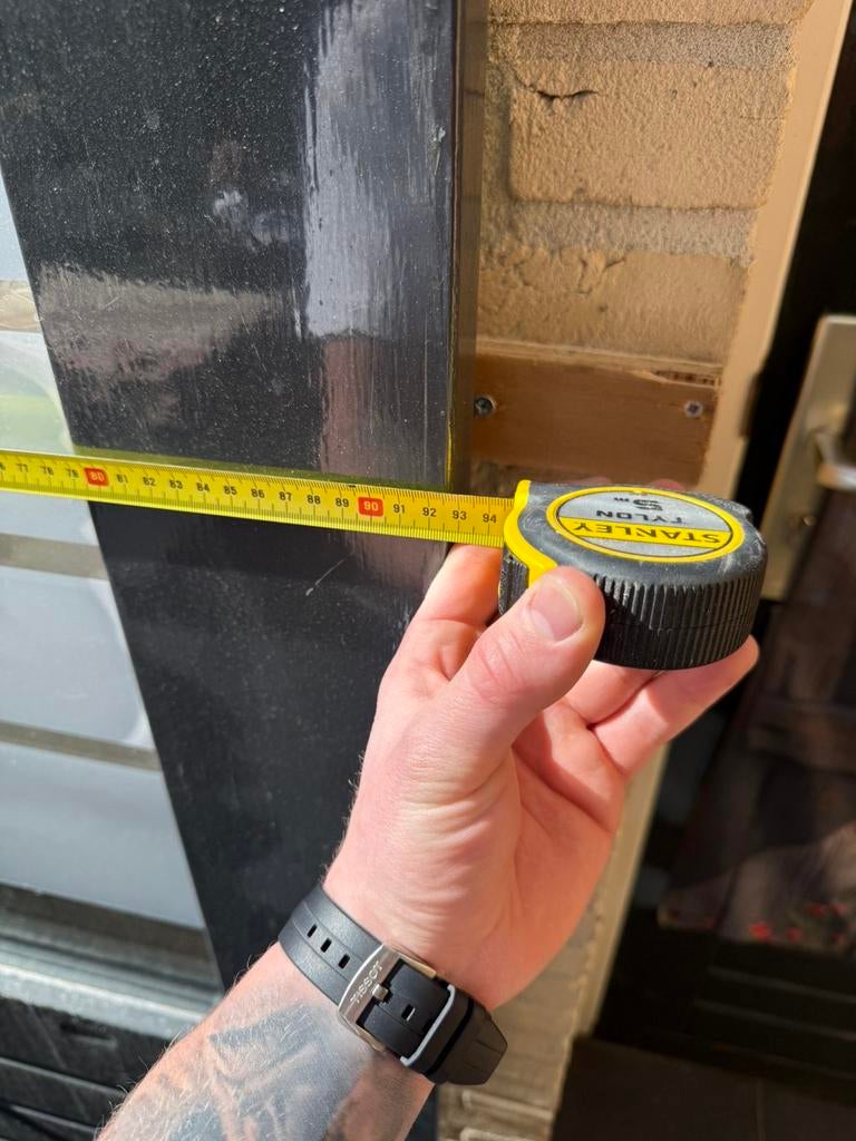 Schuurdeur met glas, Doe-het-zelf en Verbouw, Deuren en Horren, Ophalen, Gebruikt, 80 tot 100 cm, Buitendeur