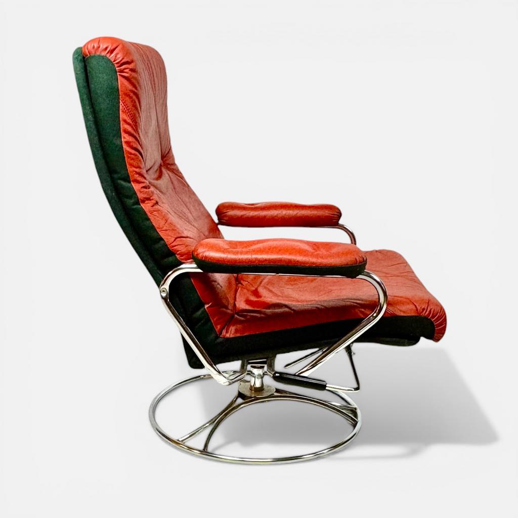 Söderbergs Sweden chromen draaifauteuil jaren ’70, Huis en Inrichting, Fauteuils, Gebruikt, 70's - Vintage - Scandinavisch, Leer
