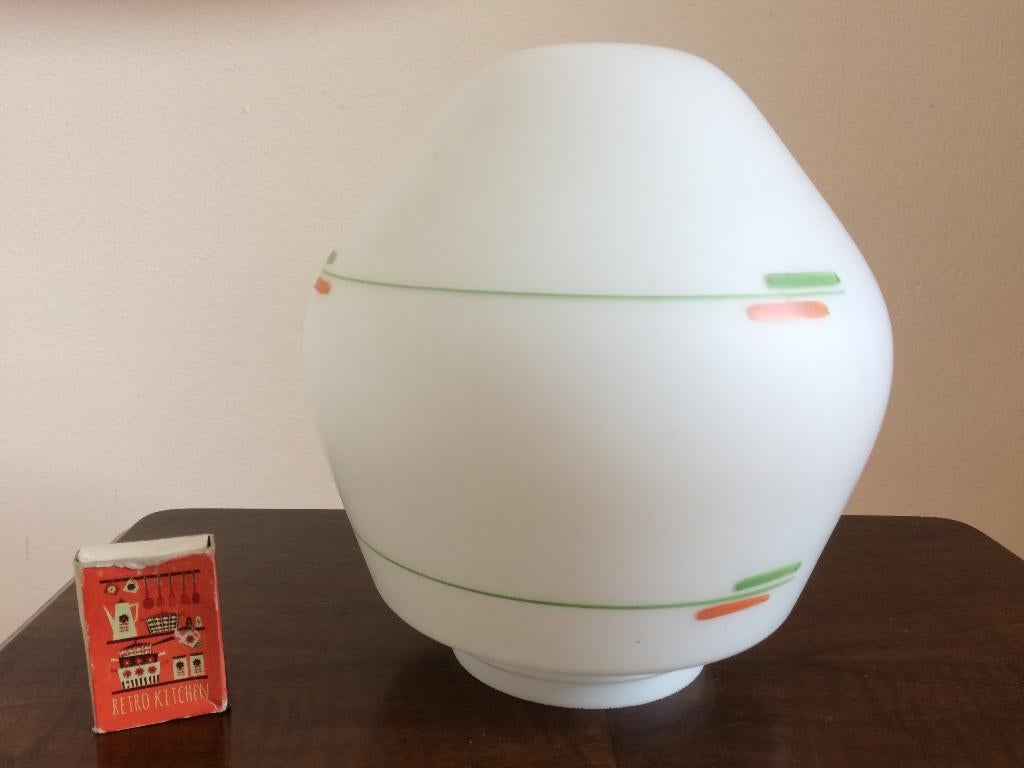 Sixties vintage wit glazen bolletje groen oranje decoratie, Ophalen of Verzenden, Zo goed als nieuw, Glas