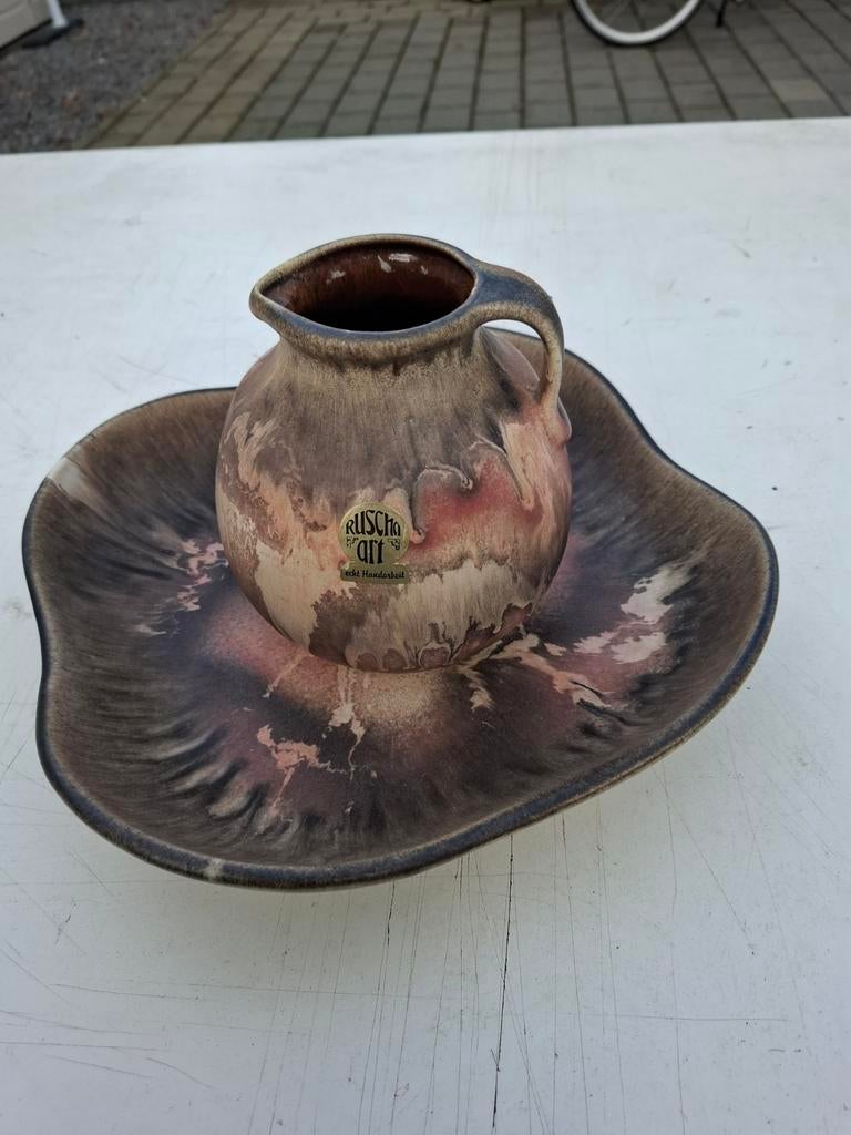 Mooie schaal met kan, Ophalen of Verzenden, Zo goed als nieuw, Rond, Glas