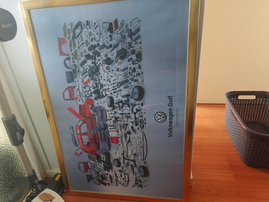 Fotolijst met Volkswagen Golf 2 exploded view poster, Ophalen, Gebruikt, 75 cm of meer, 50 tot 75 cm