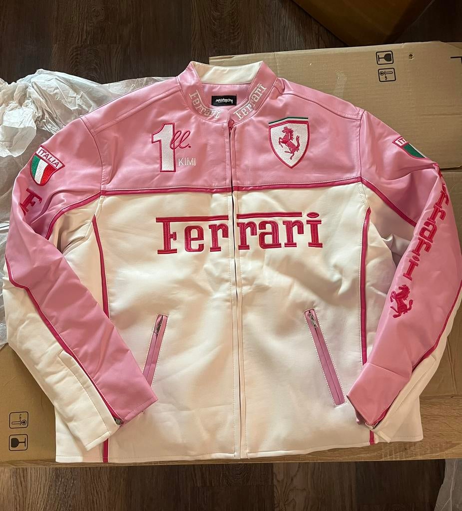 Pink Ferrari Racing Jas (Maat L) Leder Look Edition, Ophalen of Verzenden, Zo goed als nieuw, Maat 52/54 (L), Roze