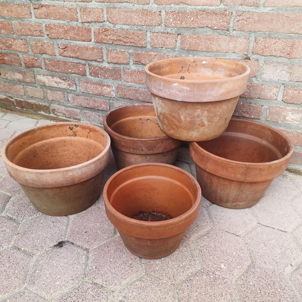 Ondiepe terracotta bloempotten, Tuin en Terras, Ophalen, Rond, Aardewerk, Minder dan 40 cm