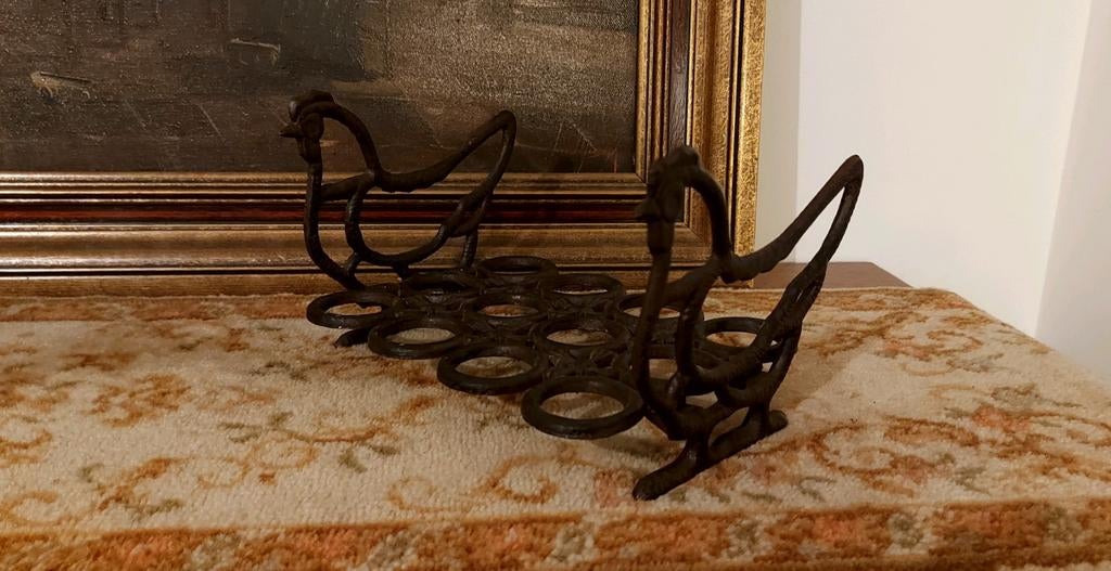 Supermooi! Oud gietijzeren eierrekje met kippen, Ophalen of Verzenden