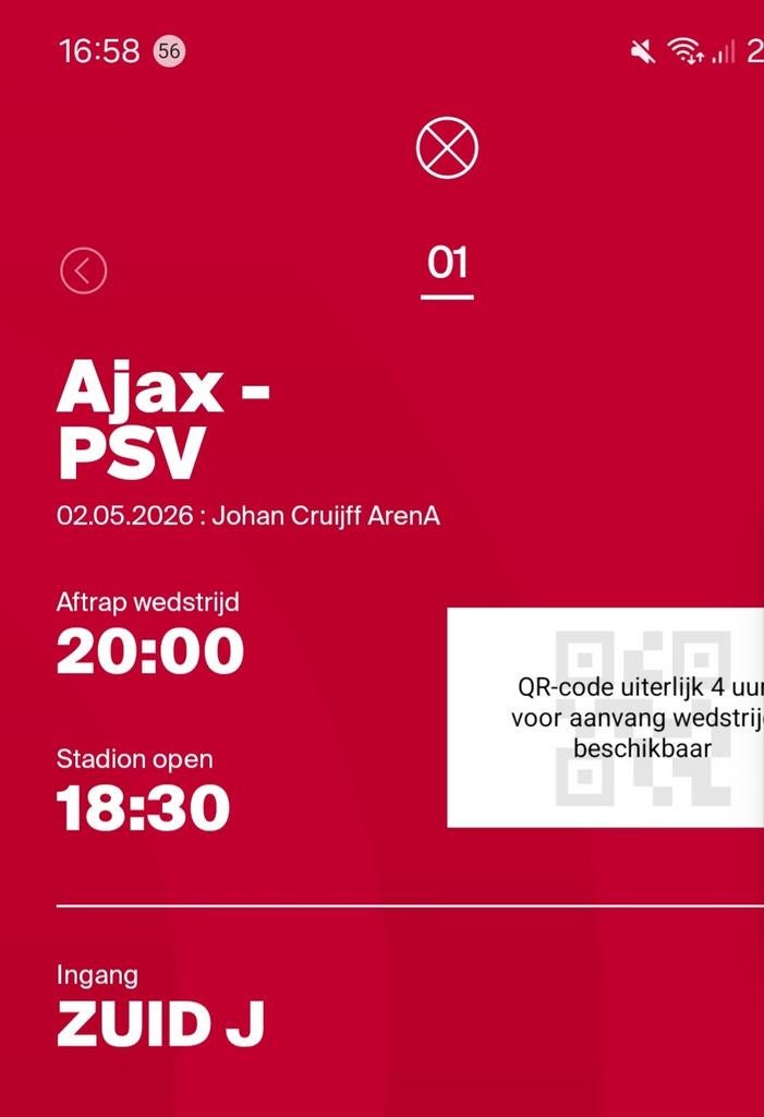 Ajax-PSV prachtige plek vak 428 boven F-Side rij 10, Losse kaart, Eén persoon, Mei