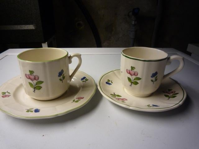 Gien 2 x kop + schotel + papschaaltje Ø 17 cm Oiseaux + 2 d, Huis en Inrichting, Keuken | Servies, Nieuw, Ophalen of Verzenden