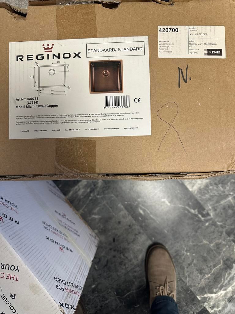 Reginox Miami 50x40 Copper spoelbak, Huis en Inrichting, Keuken | Complete keukens, Ophalen of Verzenden, Nieuw, Overige kleuren