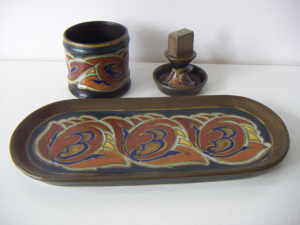 Zuid Holland Gouda plateel keramiek rookstel jr.1927. Verat., Ophalen of Verzenden