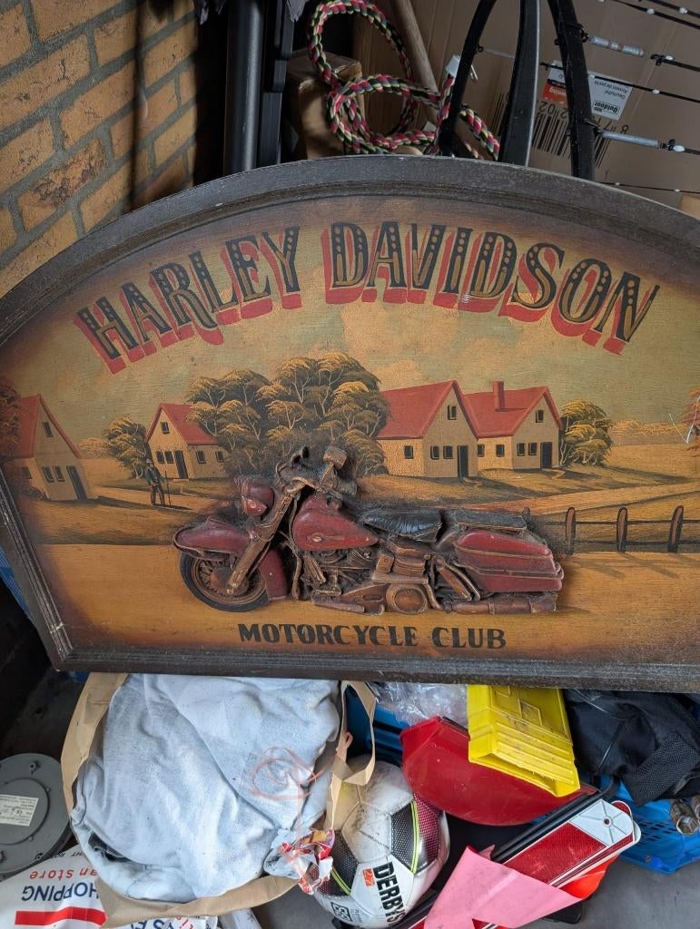 Harley davidson bord groot, Verzamelen, Ophalen of Verzenden, Gebruikt, Reclamebord