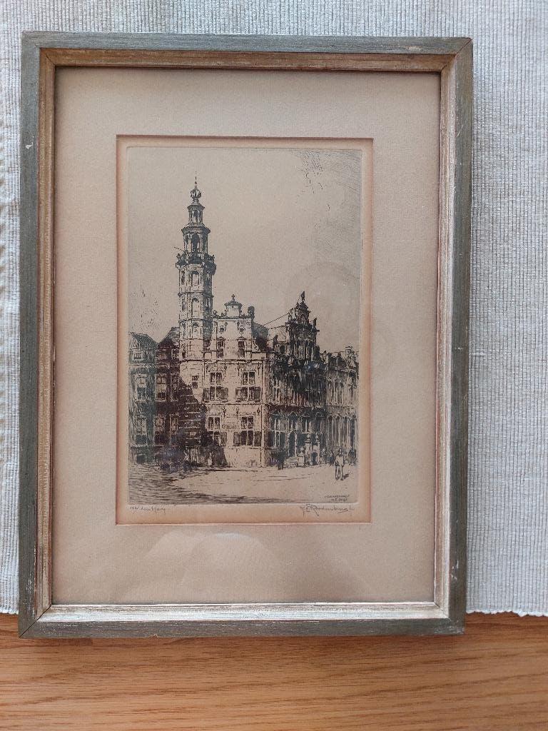 Tka Gravure Hendrik Roodenburg Stadhuis Den Haag Groenmarkt., Antiek en Kunst, Kunst | Etsen en Gravures, Stadsgezicht, Ophalen of Verzenden