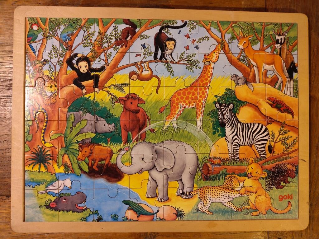 Mooie dieren puzzel van Goki, Ophalen, 10 tot 50 stukjes, Zo goed als nieuw, Van hout