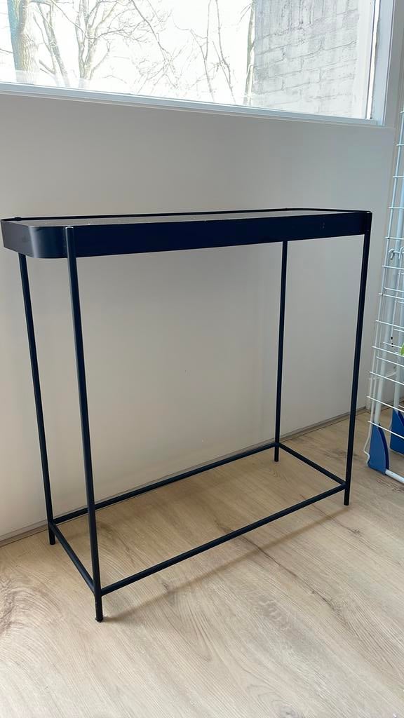 Hoge sidetabel bijzettafel met glazen plaat, Huis en Inrichting, Tafels | Sidetables, Ophalen, 50 tot 100 cm, Zo goed als nieuw