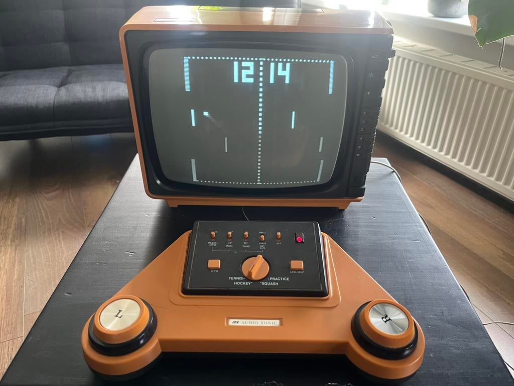 Pong console met z/w crt tv, Spelcomputers en Games, Spelcomputers | Overige, Ophalen, Gebruikt