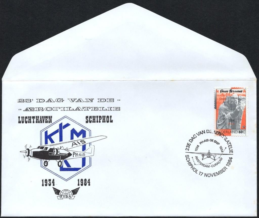 23e dag vd aerofilatelie - Snip Amsterdam-Curacao 1934-1984, Postzegels en Munten, Brieven en Enveloppen | Nederland, Verzenden
