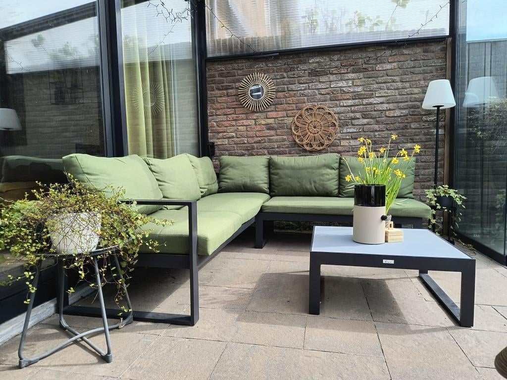Caldela loungehoek, Tuin en Terras, Tuinsets en Loungesets, Gebruikt, Loungeset, Aluminium, 5 zitplaatsen, Bank, Bijzettafel, Ophalen