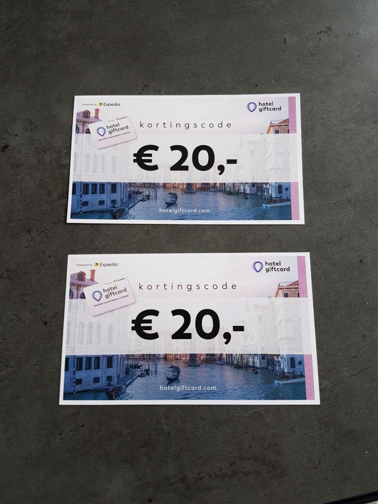 Hotel Giftcard | 2x €20,00 kortingsvoucher, Twee personen, Kortingsbon