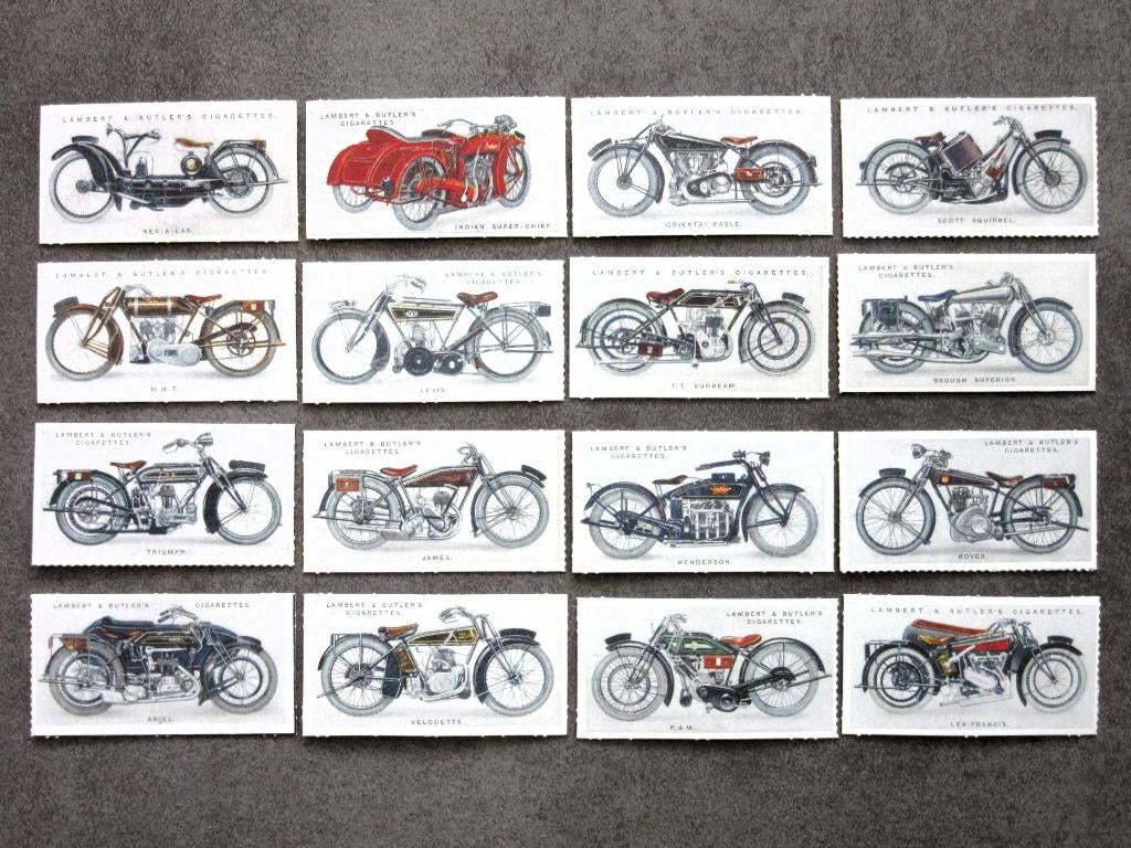 16 verzamelplaatjes Motor Cycles - Lambert Butler cigarettes, Ophalen of Verzenden, Aansteker