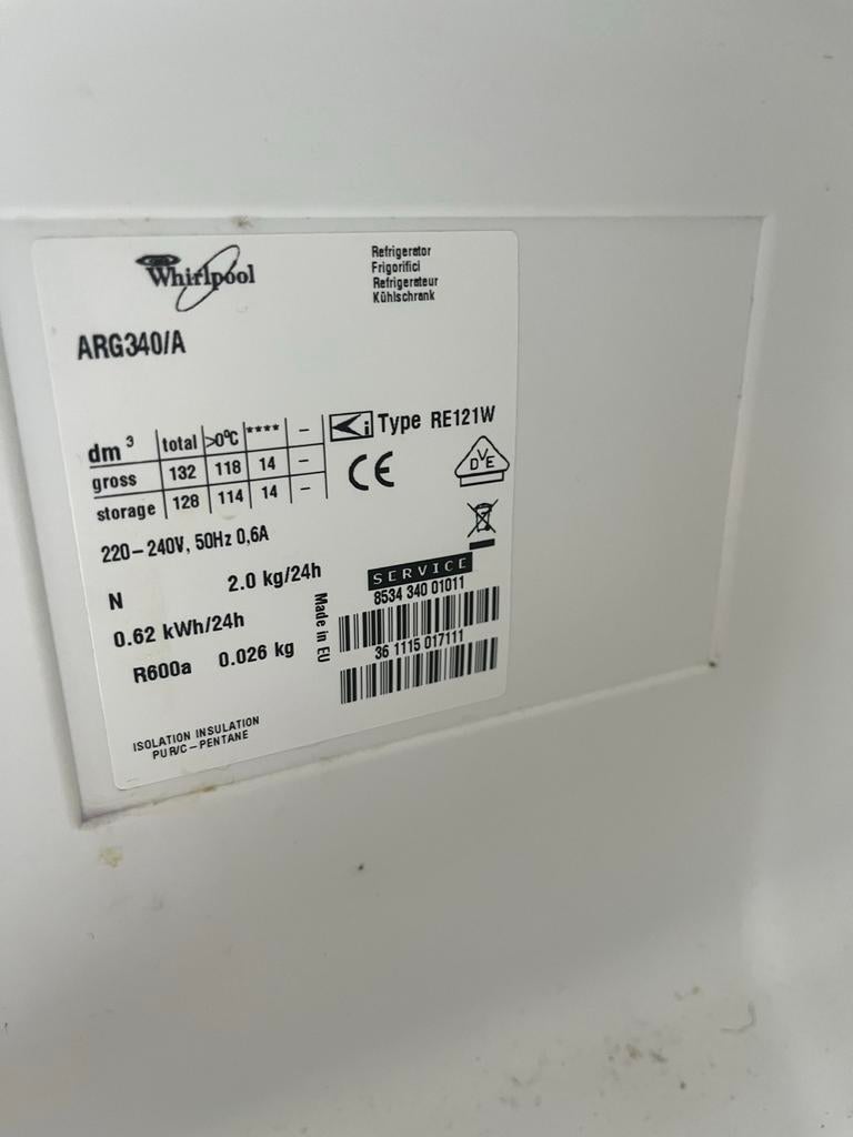 Whirlpool tafelmodel koelkast met vriesvak ARG340/A, Witgoed en Apparatuur, 85 tot 120 cm, Gebruikt, 100 tot 150 liter, Ophalen of Verzenden