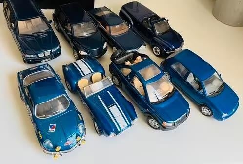 Schaal 1:24 6 blauwe model auto’s, Hobby en Vrije tijd, Modelauto's | 1:24, Ophalen of Verzenden, Zo goed als nieuw, Auto, Overige merken