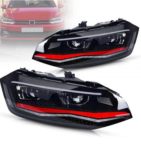 Koplampen VW Polo VI 2G 17-20 LED Dynamic Zwart/Rood, Buurserstraat 15 A, 7481 EG,Haaksbergen, Nieuw, Ophalen of Verzenden, Plentycarparts