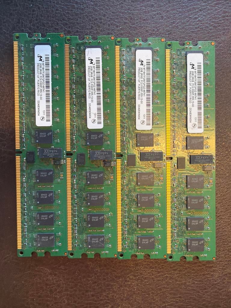 4x 2GB DDR2 RAM geheugen modules, Computers en Software, RAM geheugen, Gebruikt, 8 GB, Ophalen of Verzenden, DDR2