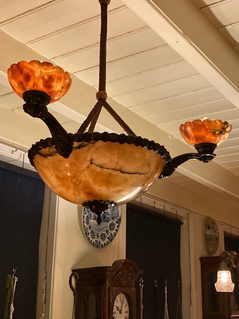 Antieke albast hanglamp, Ophalen of Verzenden