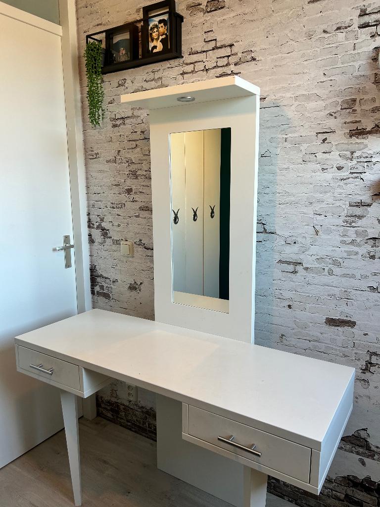 Kaptafel wit met spiegel en 2 laadjes (Hulstra), Ophalen, Gebruikt, 50 tot 100 cm, Minder dan 100 cm