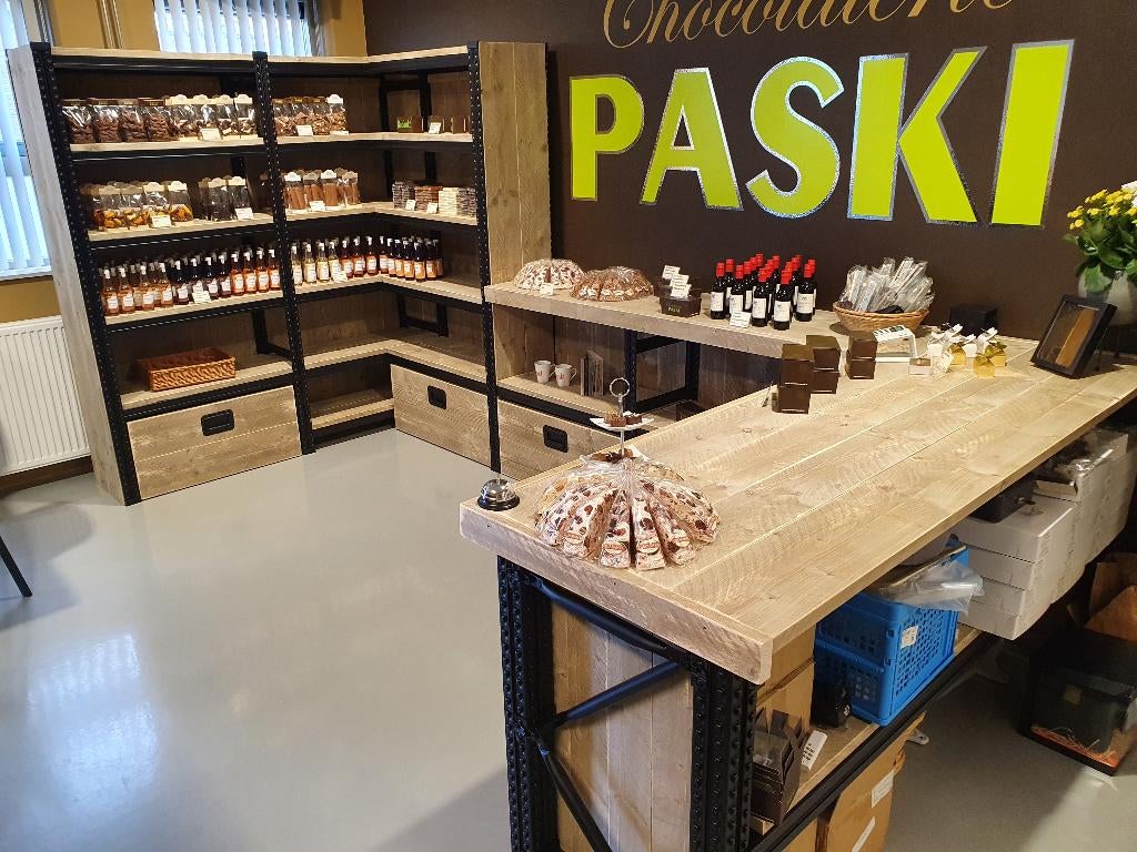 Winkelinrichting uniek van staal met steigerhout industrieel, Ophalen, Nieuw