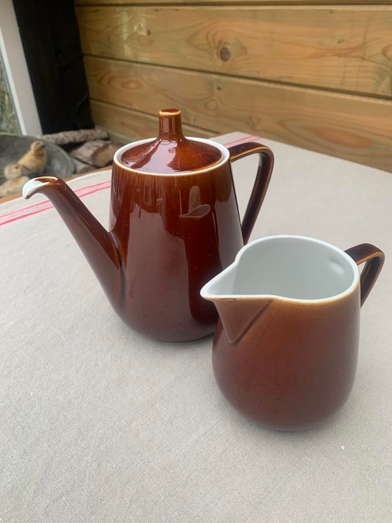 Vintage bruine theepot en melkkan, Villeroy & Boch, Ophalen of Verzenden