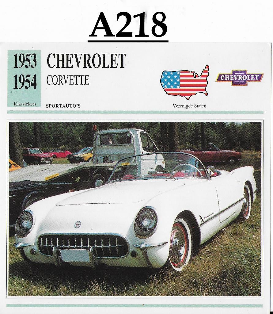 Ak218 autokaart chevrolet corvette ( 1953 / 1954 ), Ophalen of Verzenden, Gebruikt, Auto's