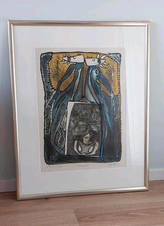 Zeefdruk/ets 'De Geliefden', professioneel ingelijst, Ophalen