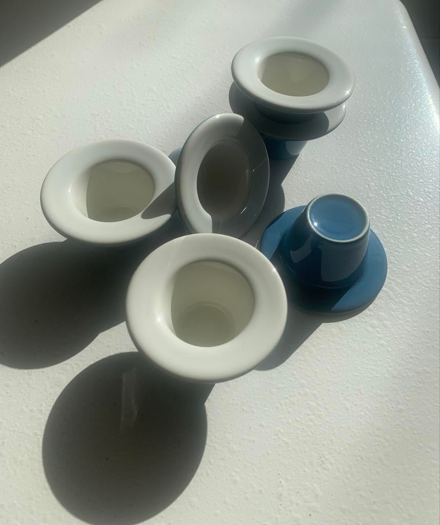 Fris Edam Jubilant blauwe eierdopjes (6), Gebruikt, Verzenden, Keramiek, Overige typen