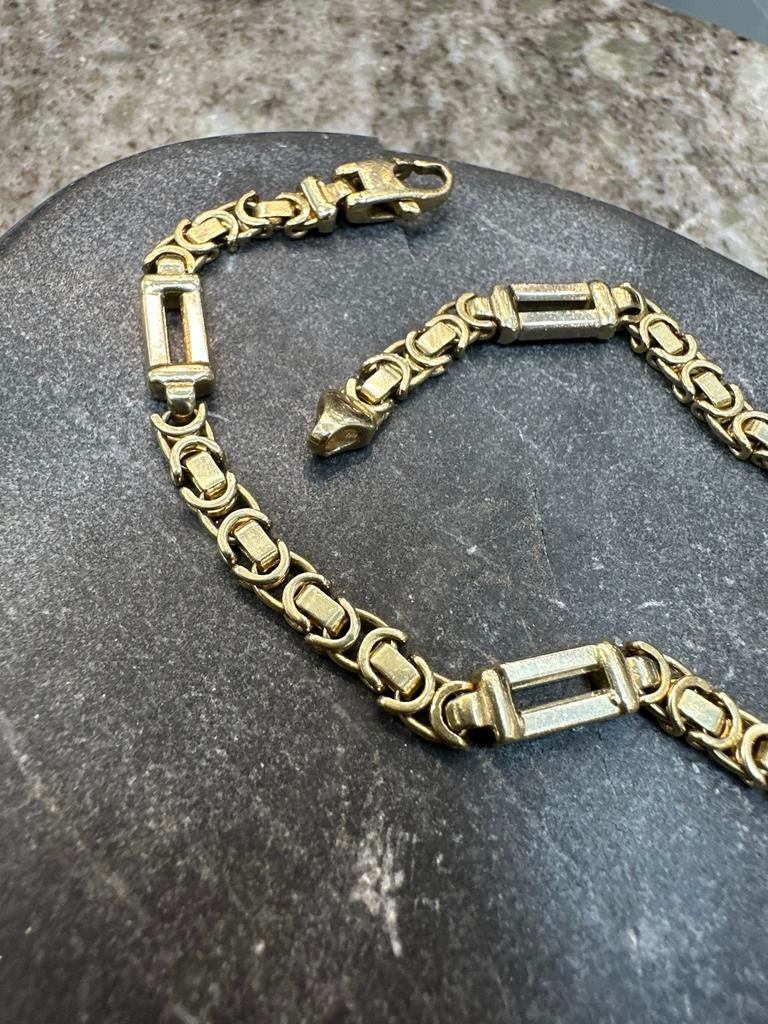 Prachtige 14k Gouden Massieve Platte Koningsarmband, Ophalen of Verzenden, Gebruikt, Goud