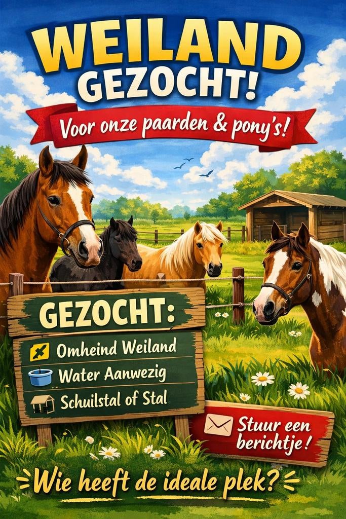WEILAND GEZOCHT VOOR PAARDEN/PONY’S, Eén persoon