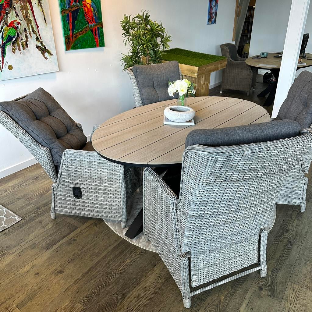 Tuinset met 4 Verstelbare Stoelen + ovale tafel 180 cm, Verzenden, ., Aluminium, .