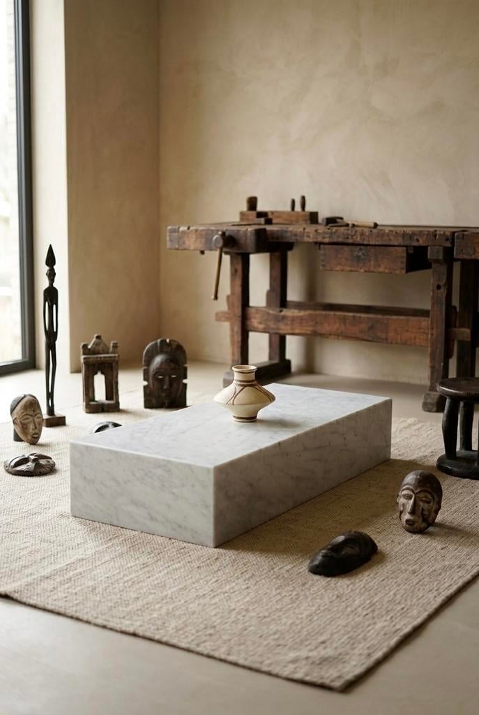 Lage salontafel vervaardigd uit Bianco Carrara marmer, Ophalen of Verzenden