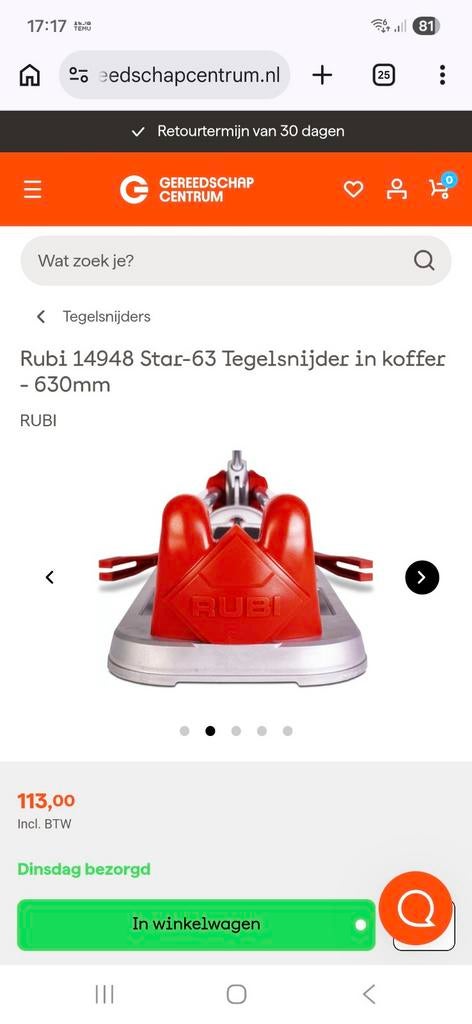 Rubi Tegelsnijder Star-63 Easy Cut - Zo goed als nieuw, Ophalen of Verzenden, Zo goed als nieuw