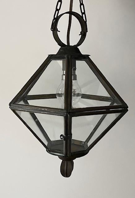Vintage Franse koperen hal lamp met helder glas, Ophalen of Verzenden, Zo goed als nieuw, Glas, Minder dan 50 cm